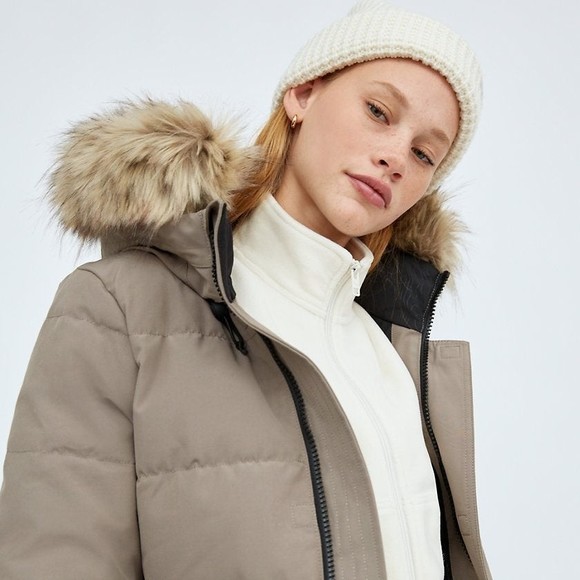 Aritzia Tna The Powder Parka Mid Length Jacket Taupe Goose Down LIKEW NEW SMALL - Picture 10 of 12